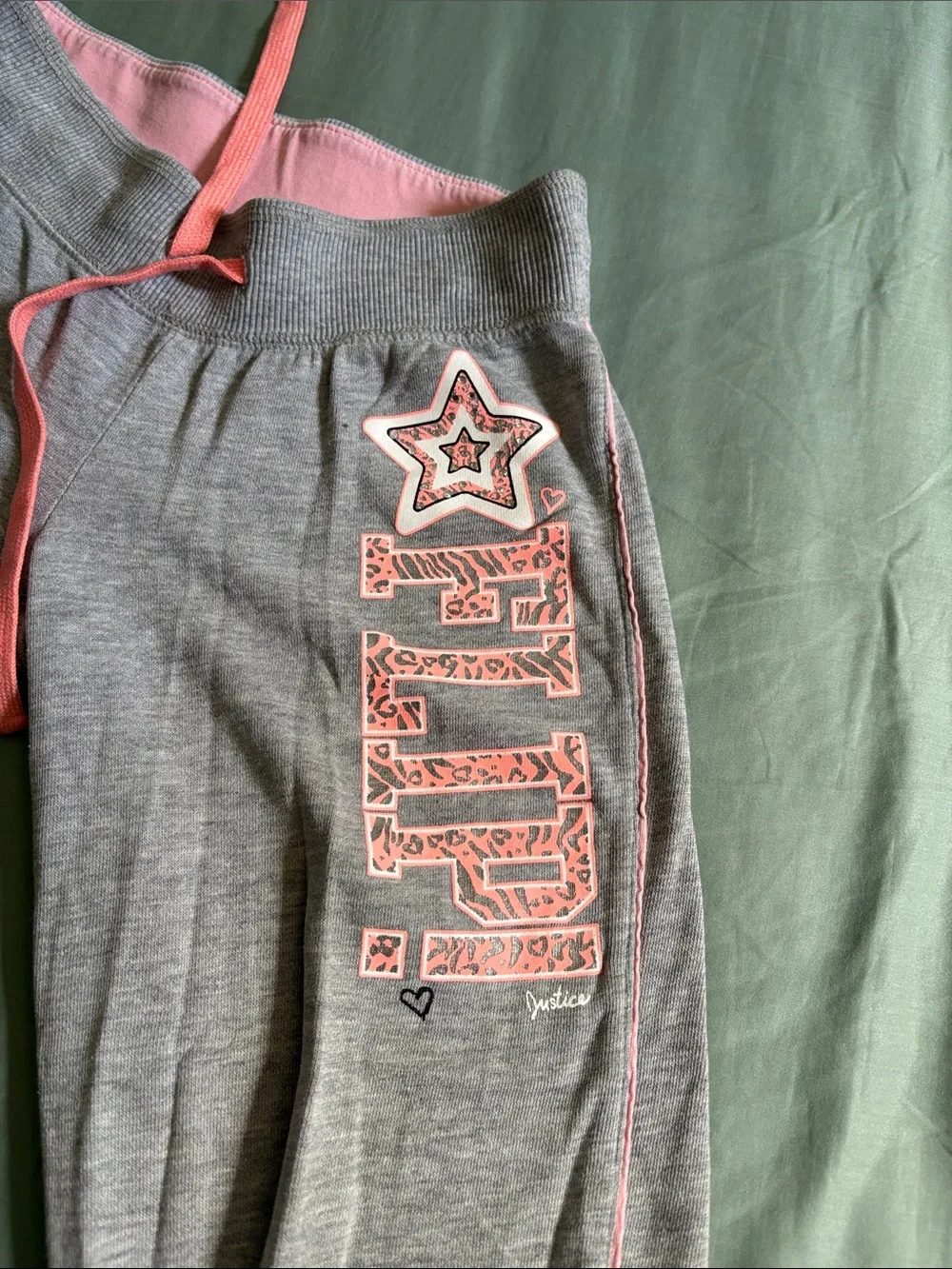 Justice Gray Sweatpants with Pink Trim and Side Logo